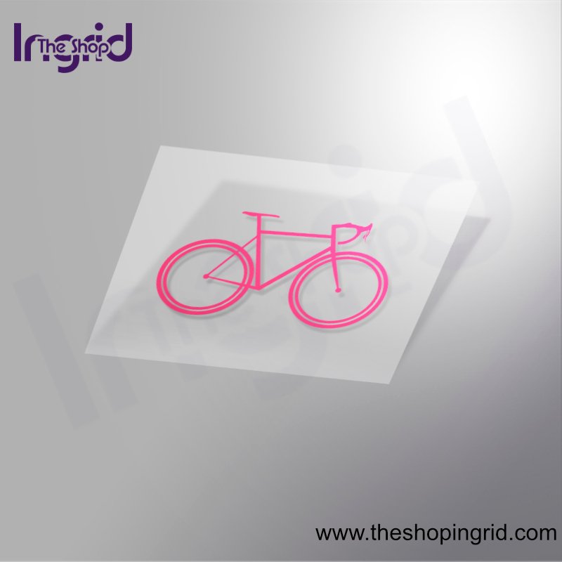 Vista de una pegatina decorativa con el diseño de una Bicicleta, en color rosa o magenta.