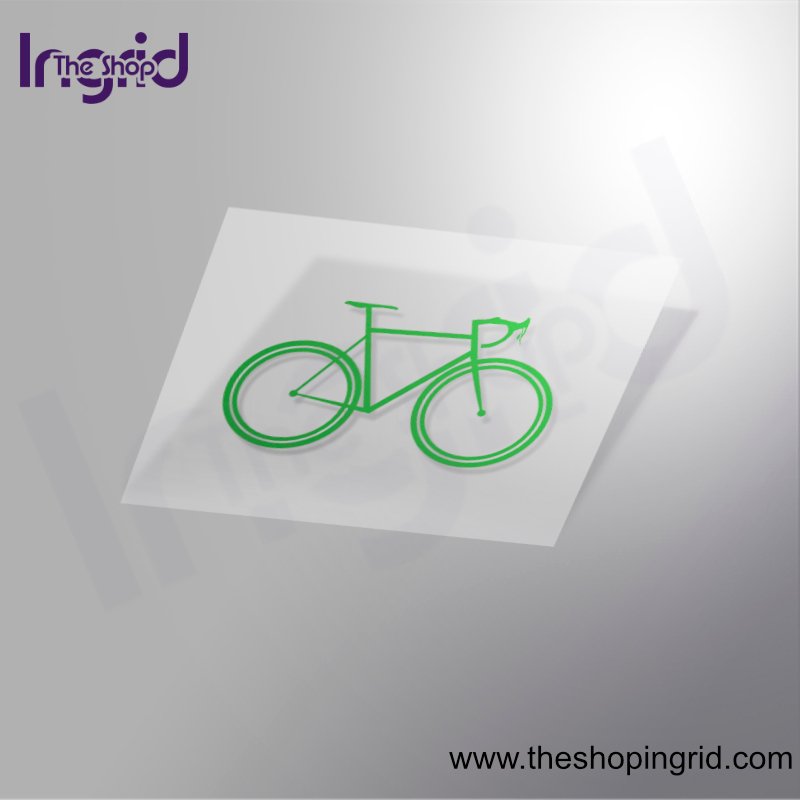 Vista de una pegatina decorativa con el diseño de una Bicicleta, en color verde.