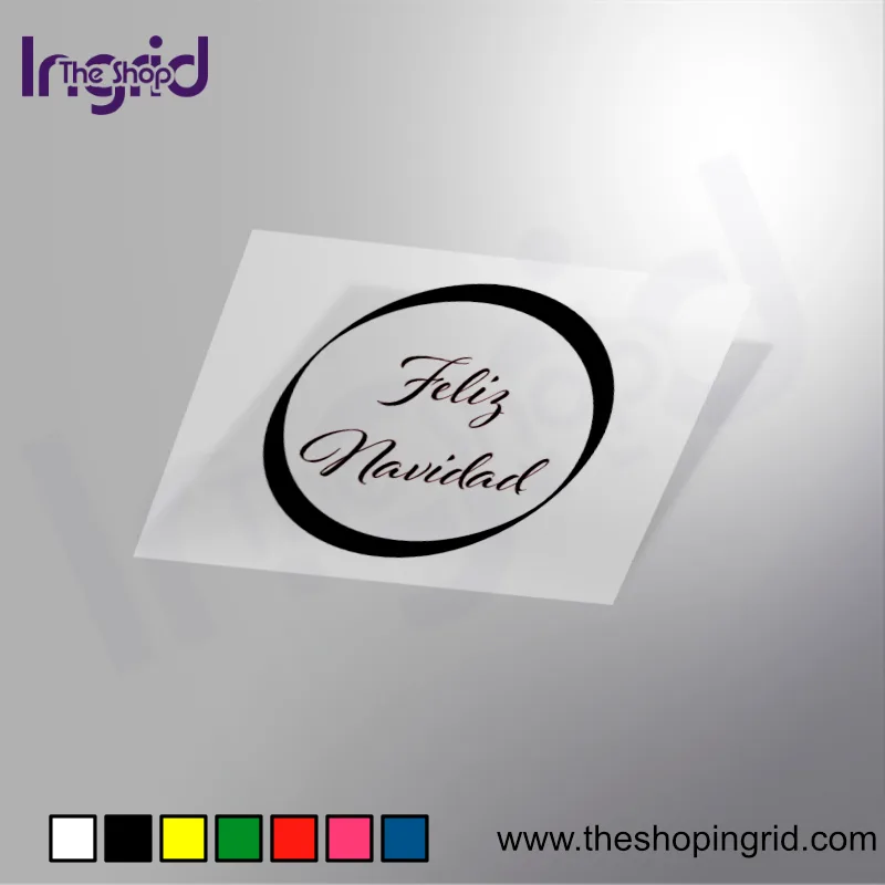 Pegatina de vinilo redonda con el mensaje Feliz Navidad en diseño festivo