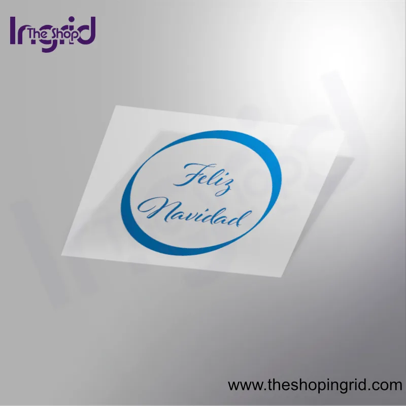 Pegatina de vinilo redonda con el mensaje Feliz Navidad en diseño festivo