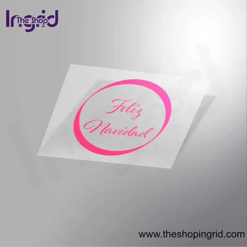 Pegatina de vinilo redonda con el mensaje Feliz Navidad en diseño festivo