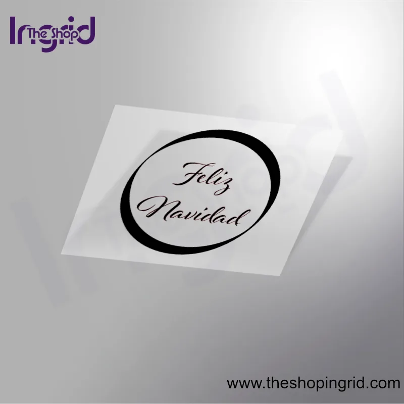 Pegatina de vinilo redonda con el mensaje Feliz Navidad en diseño festivo
