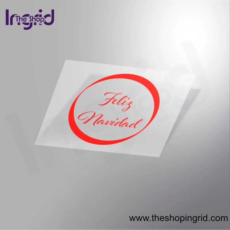 Pegatina de vinilo redonda con el mensaje Feliz Navidad en diseño festivo