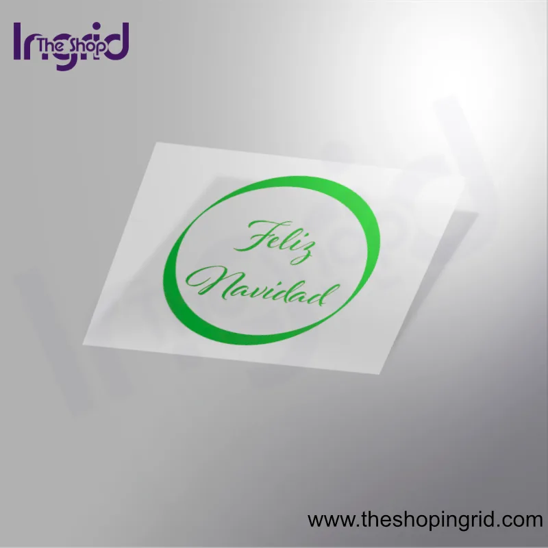 Pegatina de vinilo redonda con el mensaje Feliz Navidad en diseño festivo