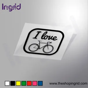 Pegatina de vinilo con diseño I Love Bicicleta en estilo moderno y deportivo