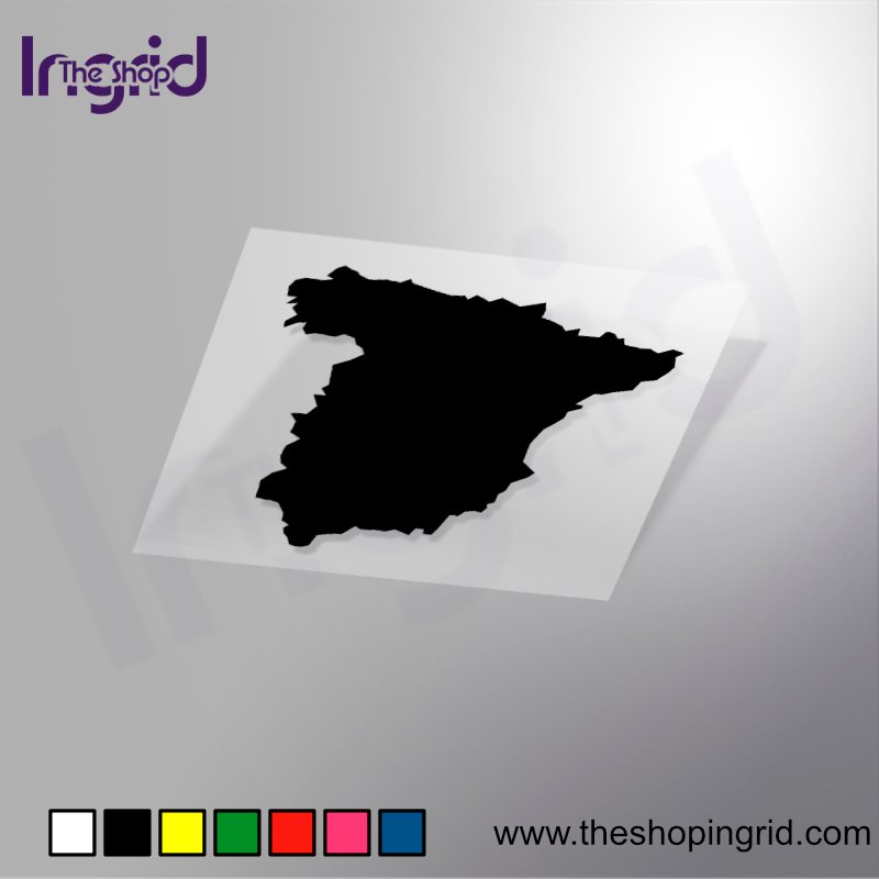 Vista de una pegatina decorativa con el diseño de un Mapa de España. en varios colores.