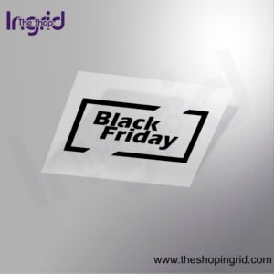 Vista de una pegatina decorativa del diseño de las palabras Black Friday en color negro.
