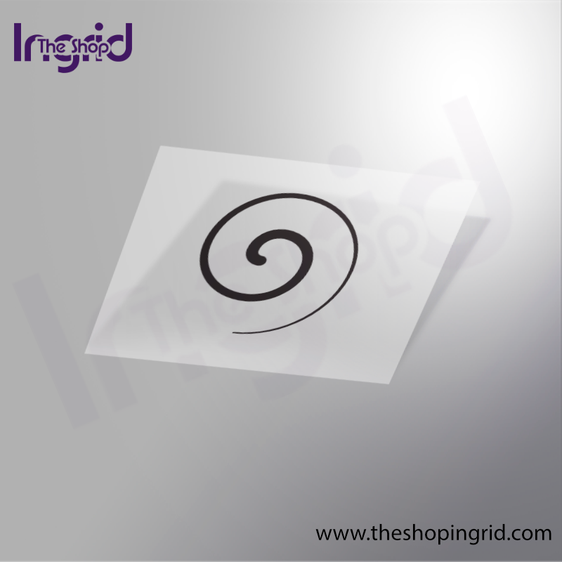 Vista de una pegatina decorativa del diseño de una espiral de hipnosis en color negro.