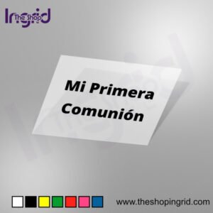 Pegatina de vinilo personalizada "Mi Primera Comunión" con diseño elegante para recuerdos y decoraciones.